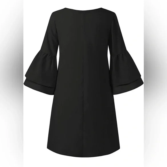 Women's V-neck Dress with Tiered Bell 3/4 Sleeves XXL - Picture 4 of 16